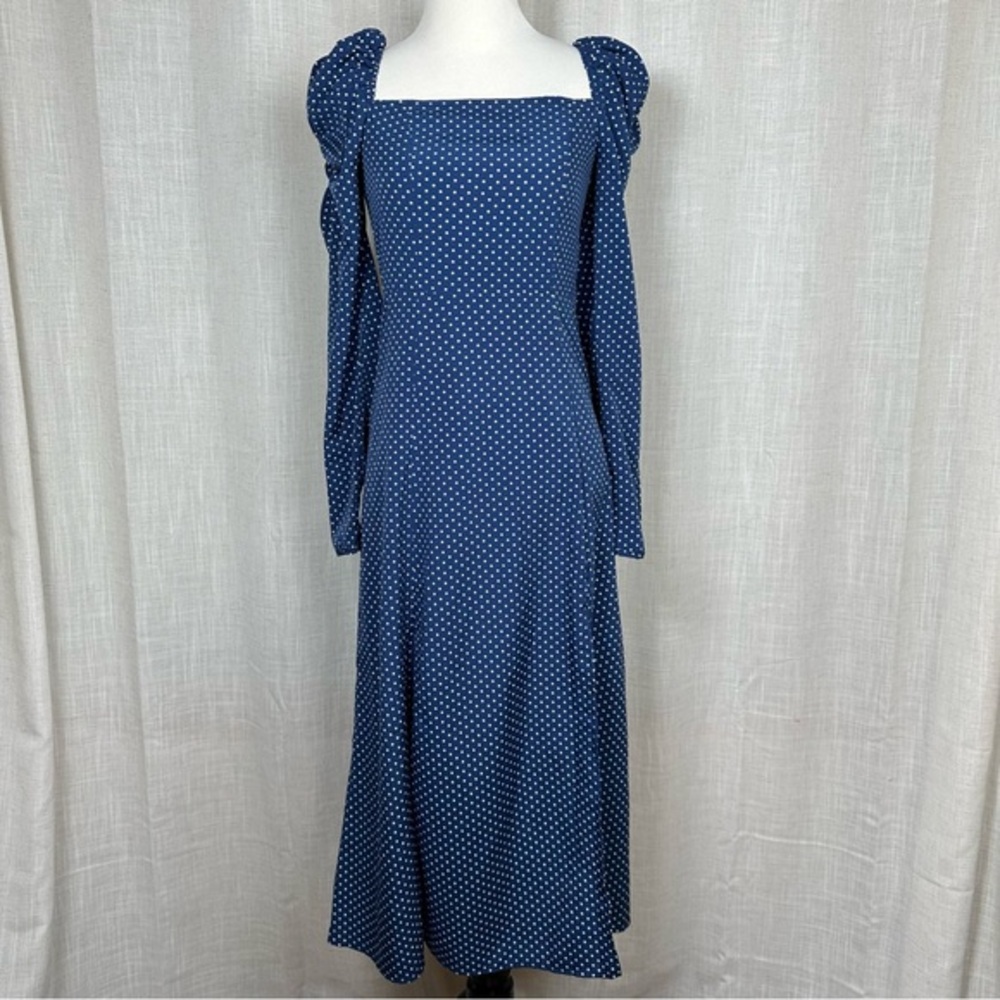 Puff Sleeve Polka‎ Dot Midi Dress Small Smocked Milkmaid Prairie Cottagecore